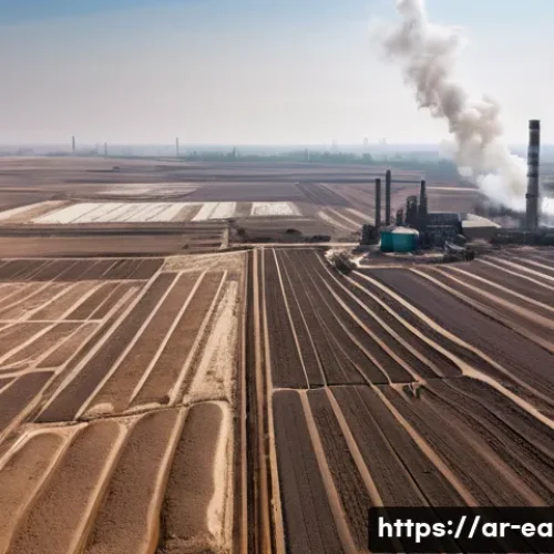 지구과학과 토양 오염 - A detailed aerial view of a rural agricultural landscape in the Middle East showing visibly contamin...
