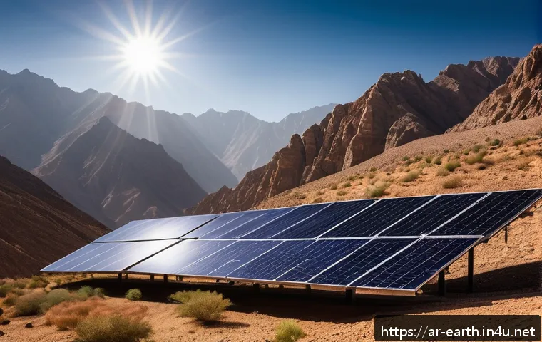 지구과학과 태양광 에너지 - A panoramic view of a mountainous region in the Middle East with solar panels installed on sloped ro...