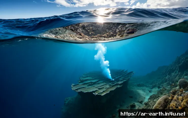 지구과학과 해저 지진 - Photorealistic underwater geoscience scene of a powerful seafloor earthquake along a deep ocean faul...