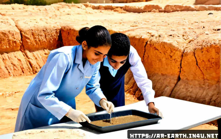 지구과학 실험 방법 - Photorealistic middle-school earth science experiment in a bright modern classroom in an Arab city, ...